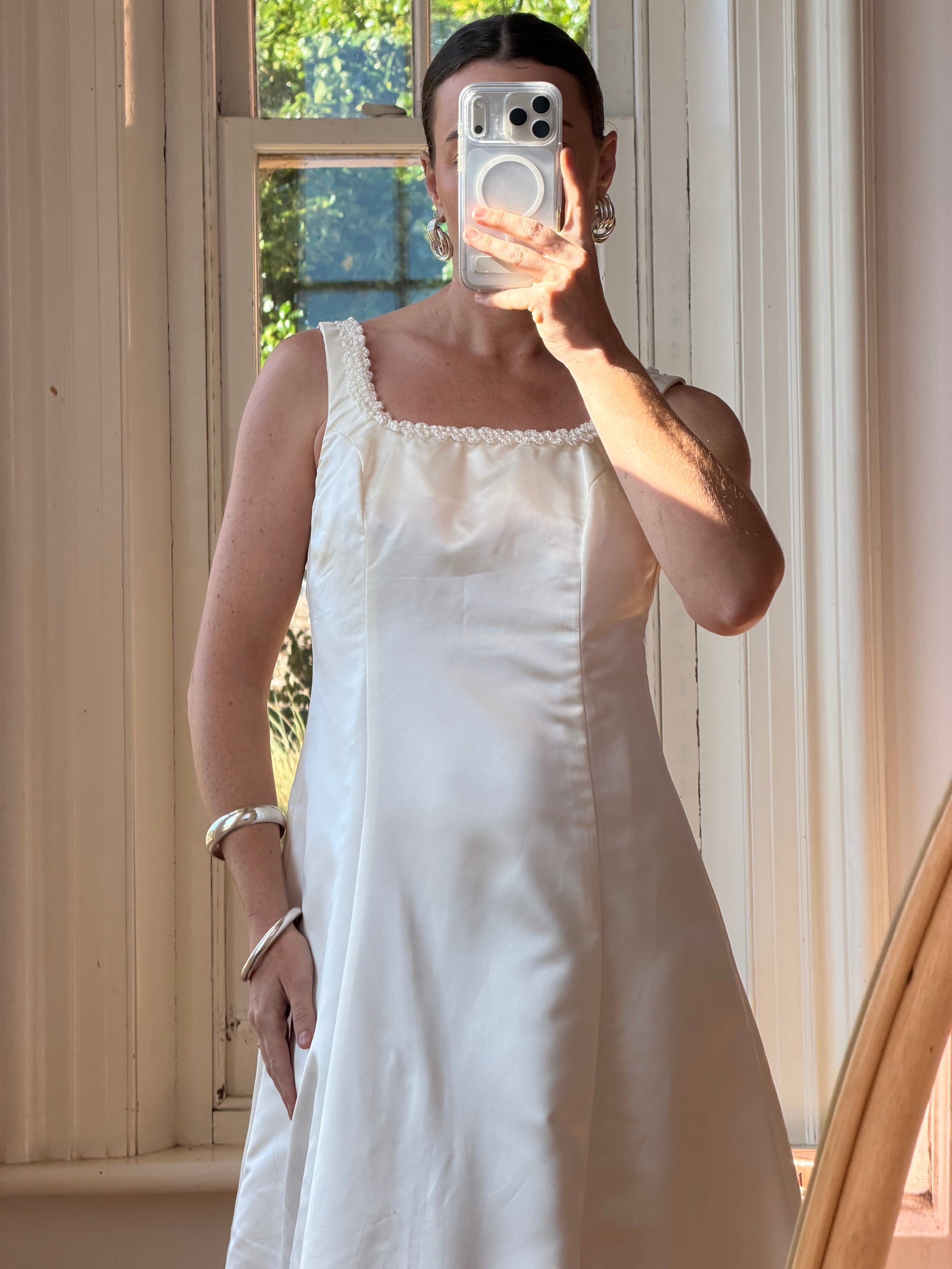 Vintage 90s Satin Rope Embroidered Slip Wedding Dress
