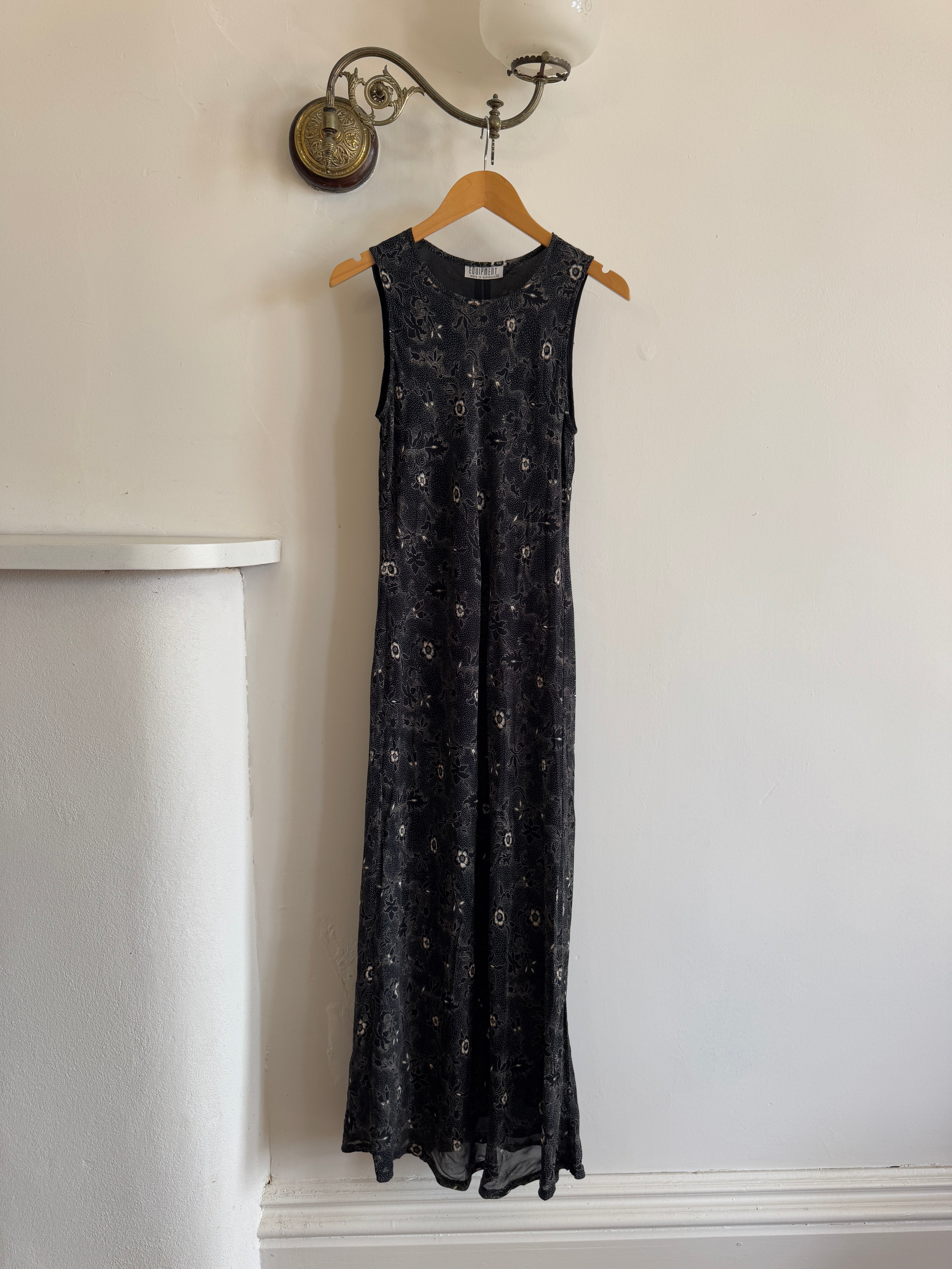Vintage 90s Bias Cut Day Dress Black Floral
