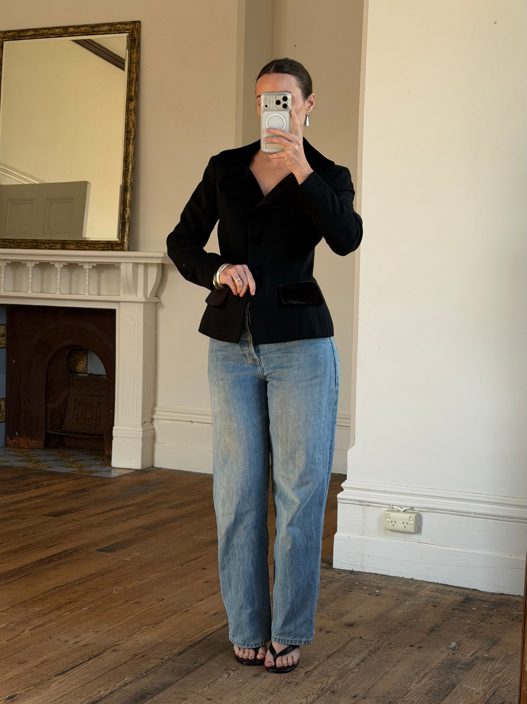 Vintage 90s Velvet Cloverleaf Blazer Noir