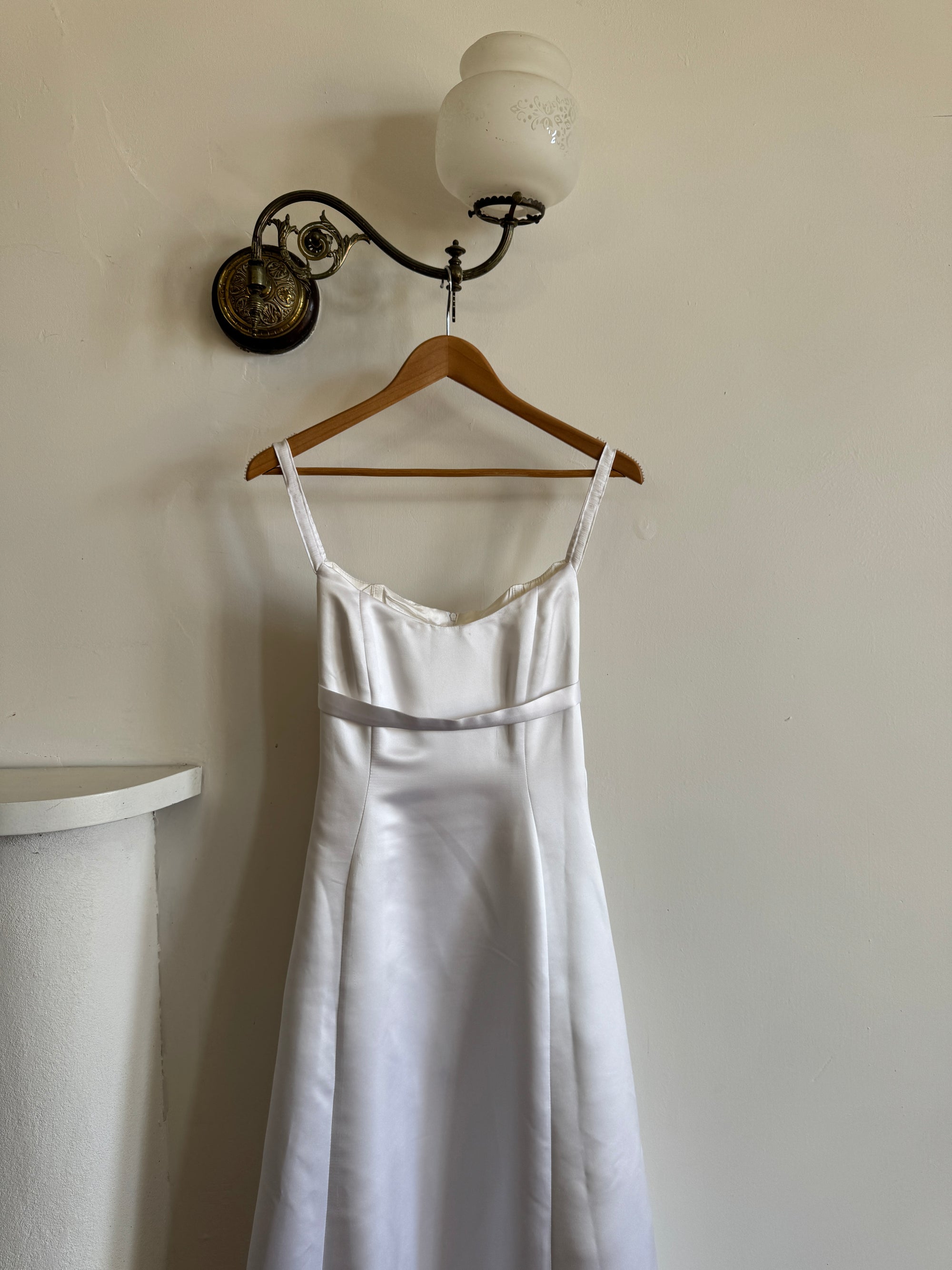 Vintage 90s Satin Empire Slip Wedding Dress With Tie