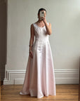Vintage 90s Baby Pink Satin Scoop Neck Dress