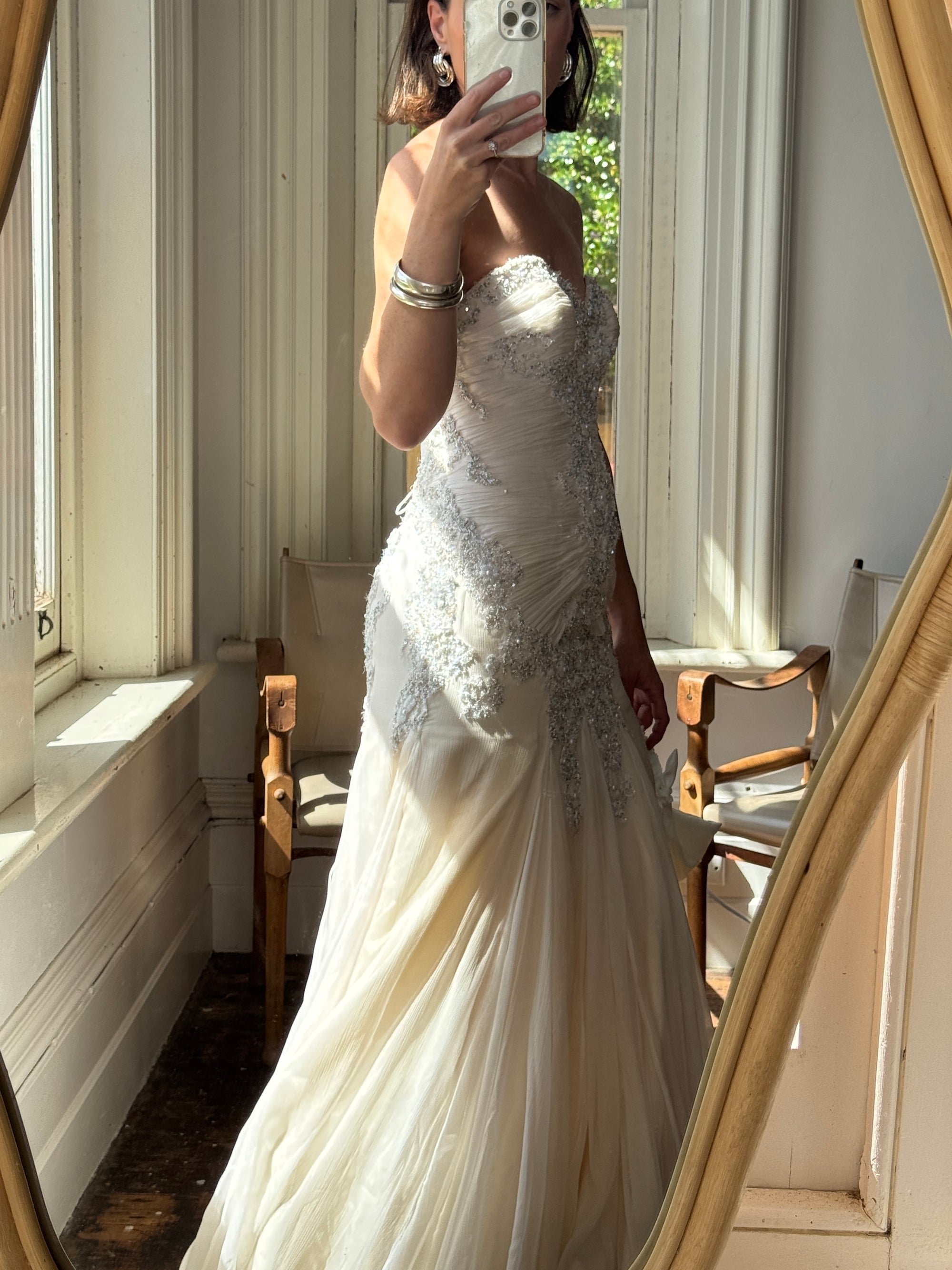 Vintage 90s Pure Silk Couture Drop Waist Wedding Gown