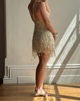 Vintage Y2K Pure Silk Sequin Tassel Disco Dress