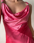 Vintage 90s Pure Silk Bias Cut Slip Dress With Rhinestones Hot Pink