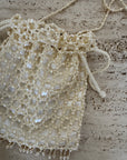 Vintage 90s Pearl Beaded Net Pouch Bag
