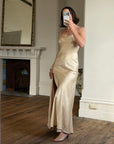 Vintage 90s Pure Silk Bias Cut Split Gown Champagne