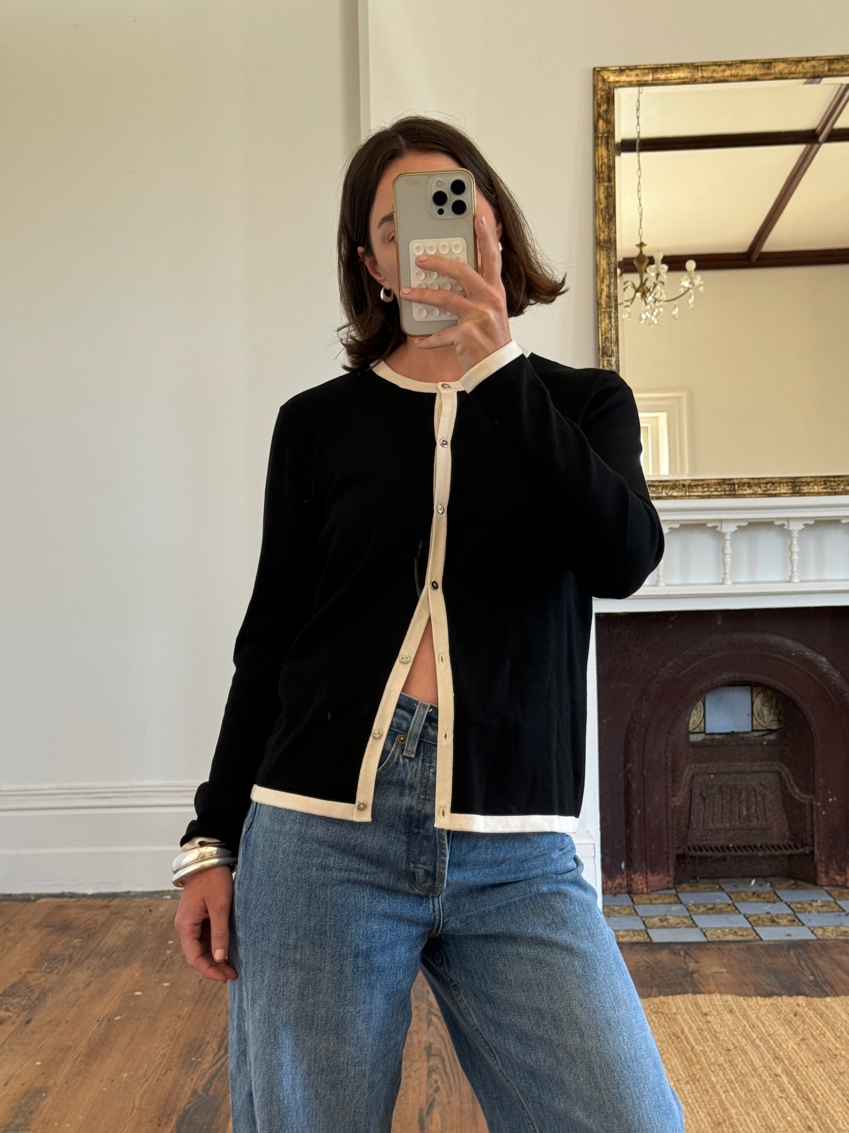 Vintage 90s Ralph Lauren Silk Blend Contrast Stitch Cardigan