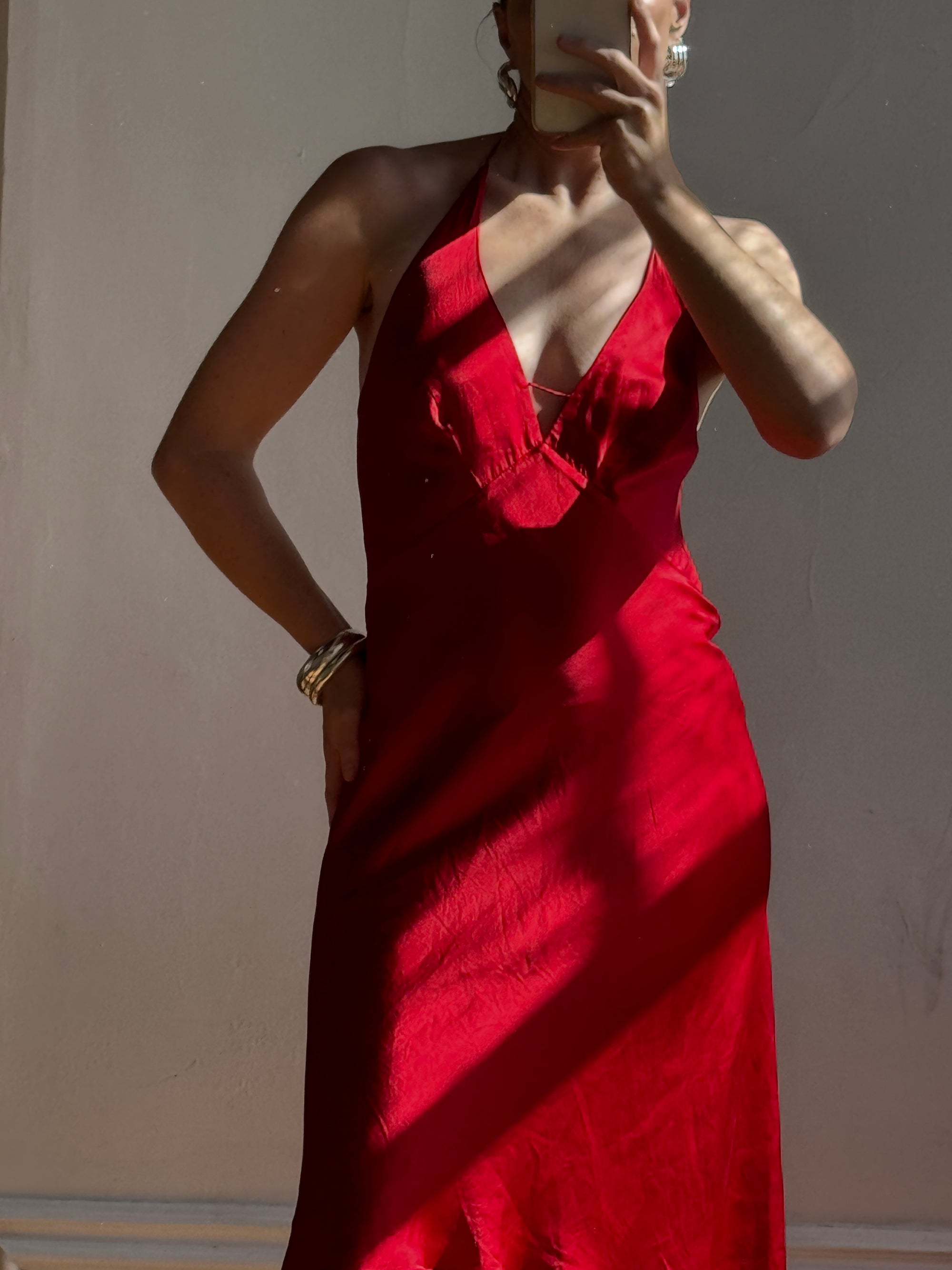 Vintage 90s Pure Silk High Low Halter Dress Scarlett