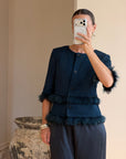 Vintage 90s Couture Ostrich Feather Jacket Navy