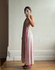 Vintage Y2K Mesh Silk Halter Dress Hot Pink