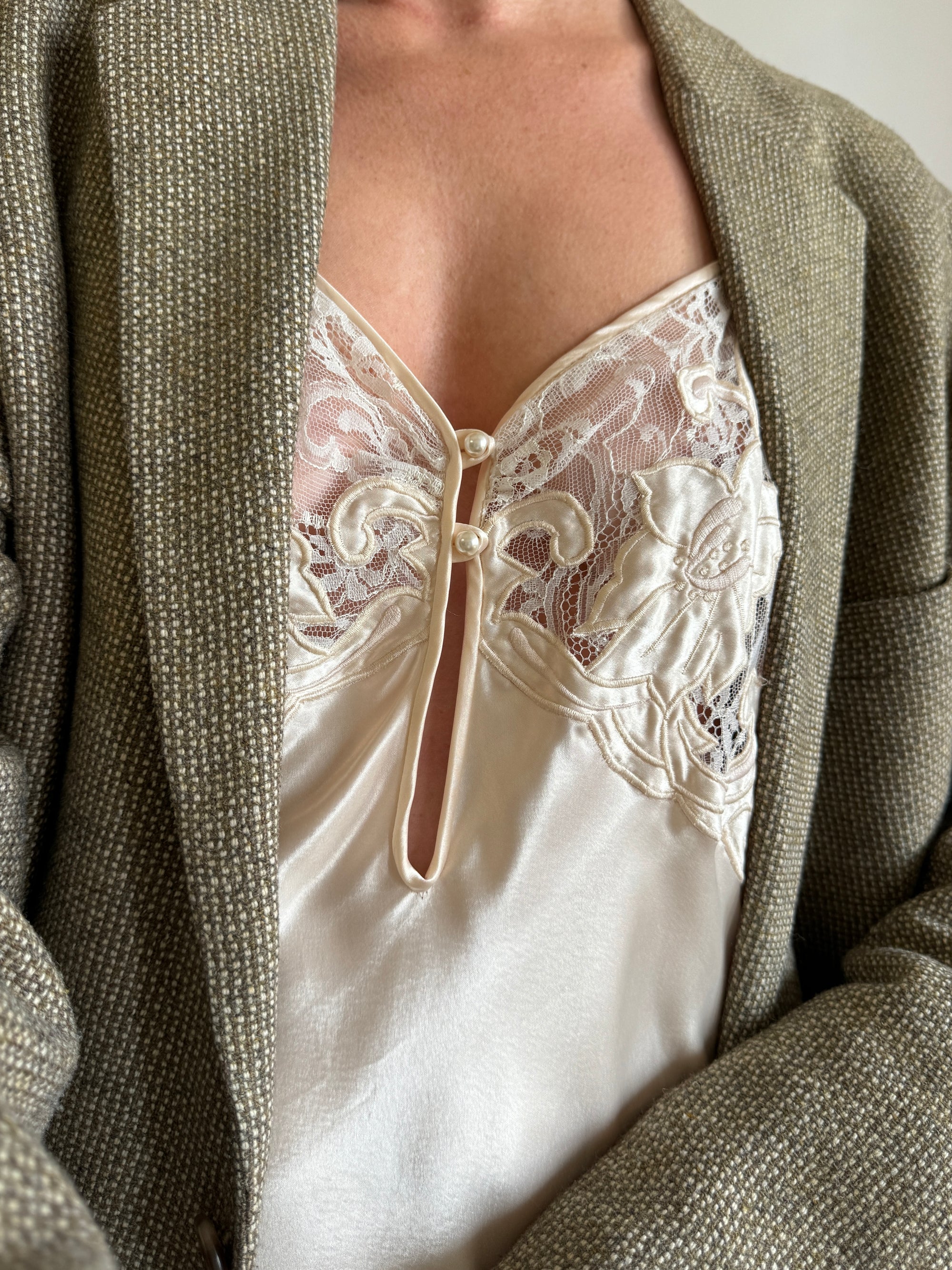 Vintage Peach Satin Slip Dress Crossover straps