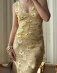 Vintage 2002 Collette Dinnigan Gold Foil Floral Two Piece Set