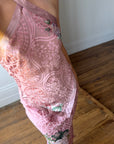 Vintage 90s Dusty Rose Floral Silk Halter Scarf Top and Skirt Set