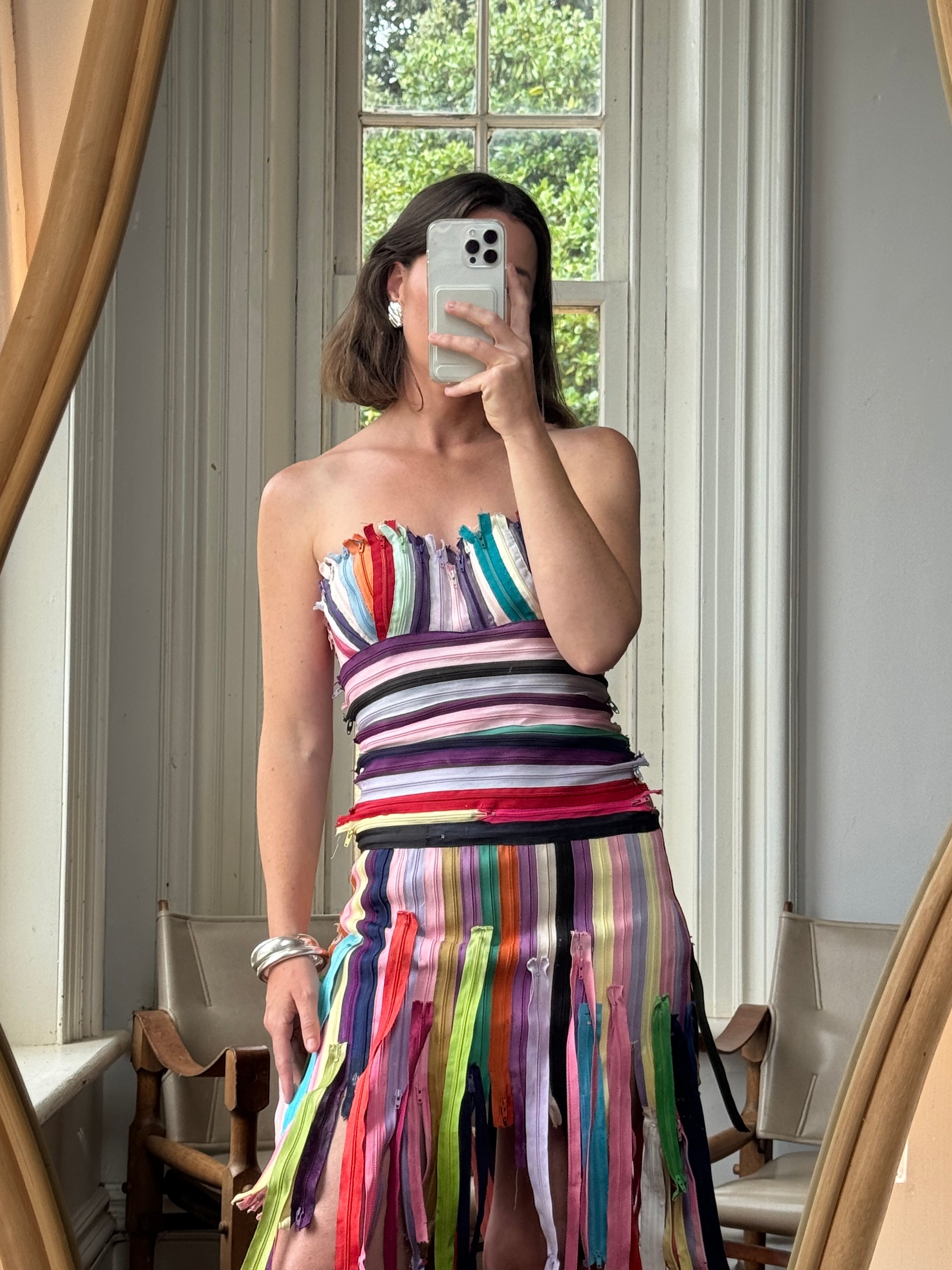 Vintage 90s Multi Coloured Zipper Low Rise Bustier Dress