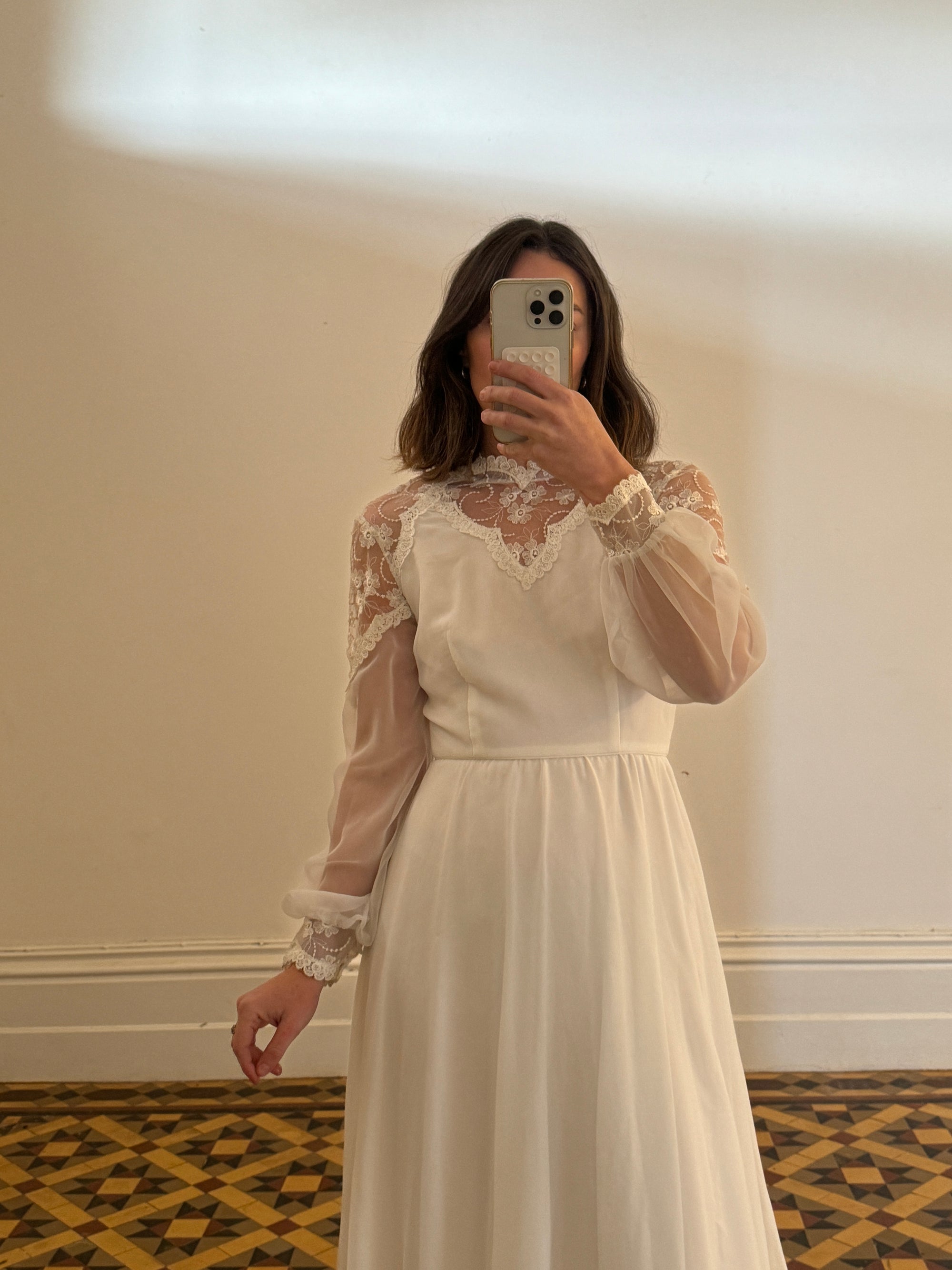 Vintage 70s Long Sleeved Boheme Bridal Dress