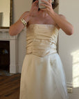 Vintage 90s Ruched Satin Two Piece Bridal Set Champagne