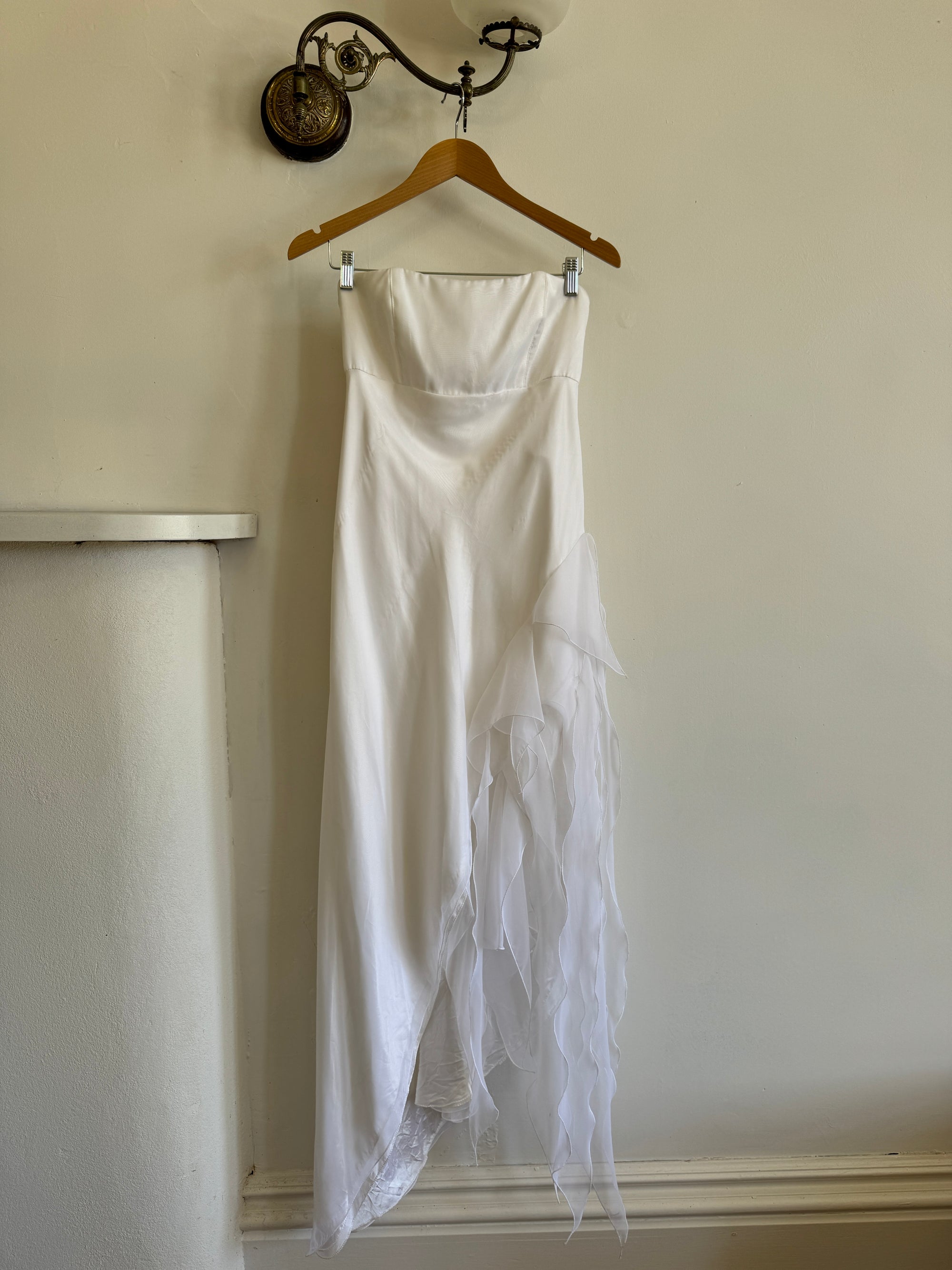 Vintage 90s Strapless Hanky Hem Dress White