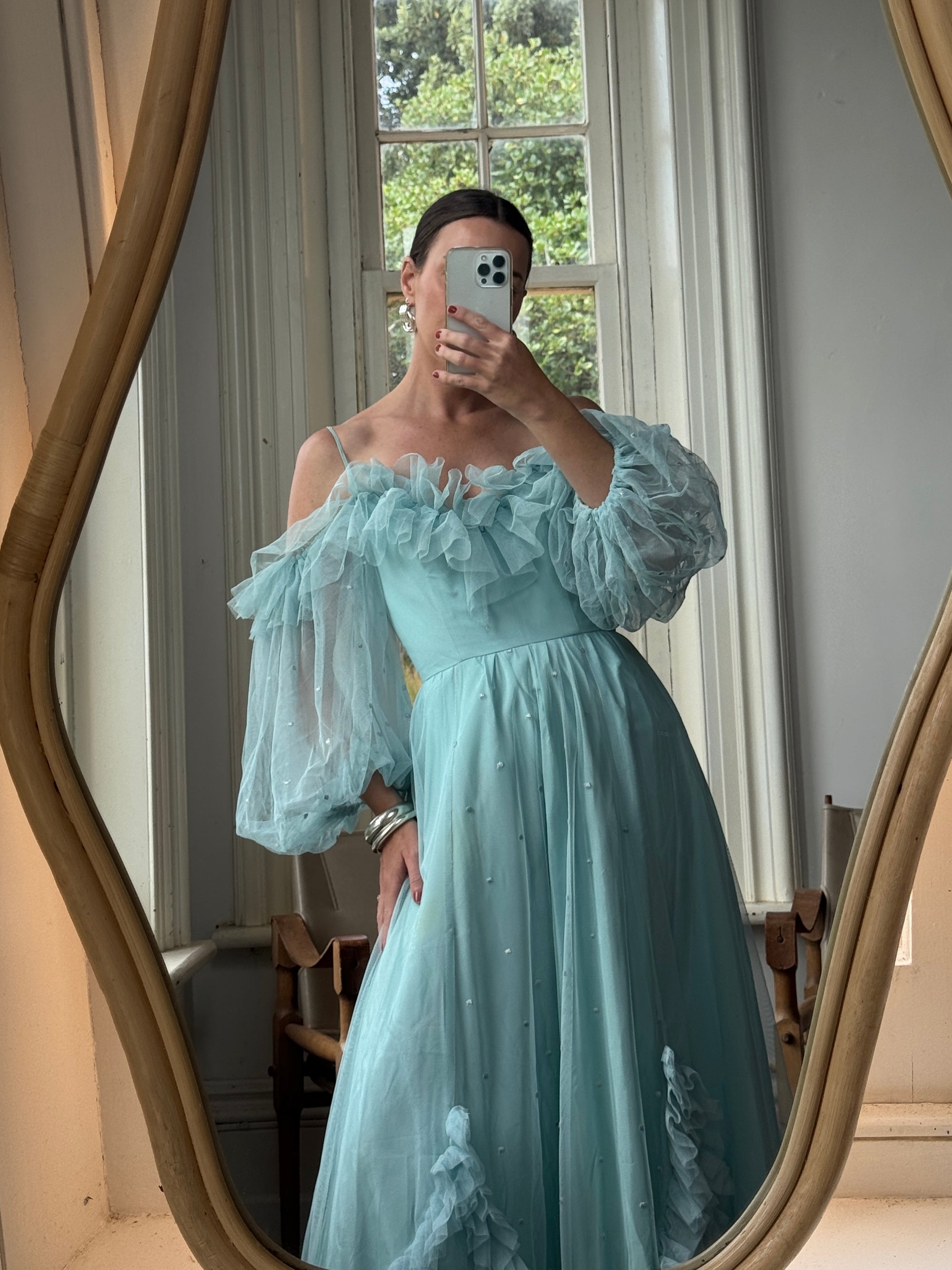 Vintage 80s Sky Blue Tulle Off Shoulder Party Dress – Call Me The Breeze