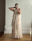 Vintage 70s Tiered Chiffon Wedding Dress Creme