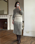 Vintage 70s Knit Batwing Midi Dress Black and Cream