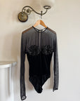 Vintage 90s Emanuel Ungaro Velvet Mesh Embroidered Bodysuit