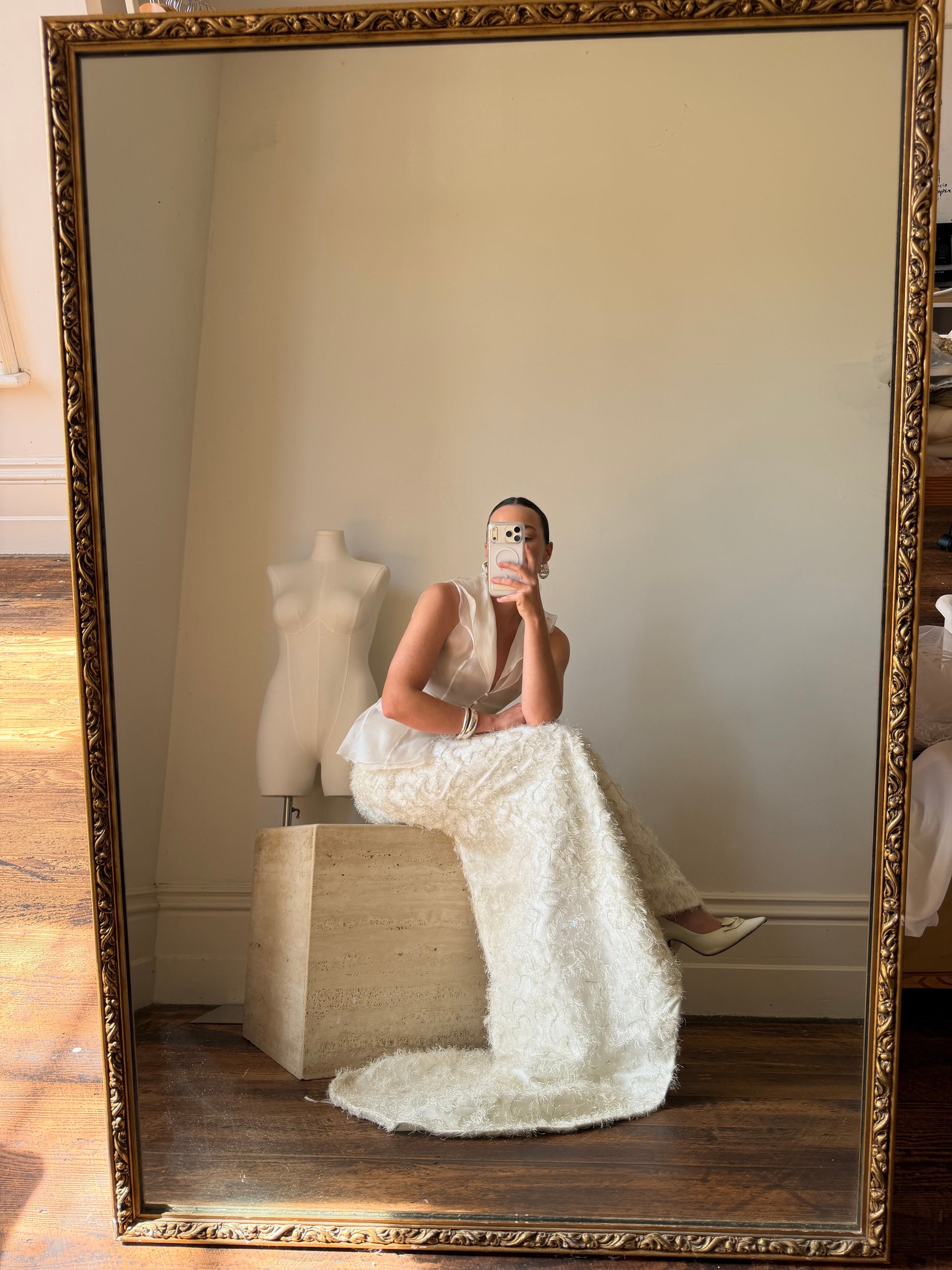 Vintage 90s Italian Organza Tie Top and Feather Skirt Bridal Set