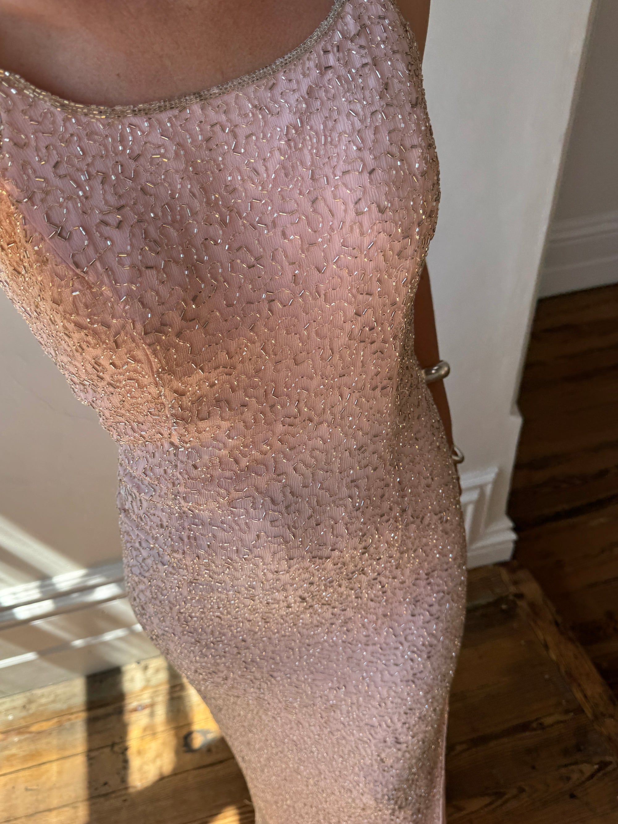 Vintage 90s Beaded Silk Party Dress Blush