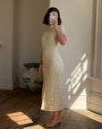 Vintage 90s Mandarin Collar Guipure Lace Midi Dress