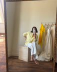 Vintage 90s Pure Linen Button Up Shirt Blouse Lemon