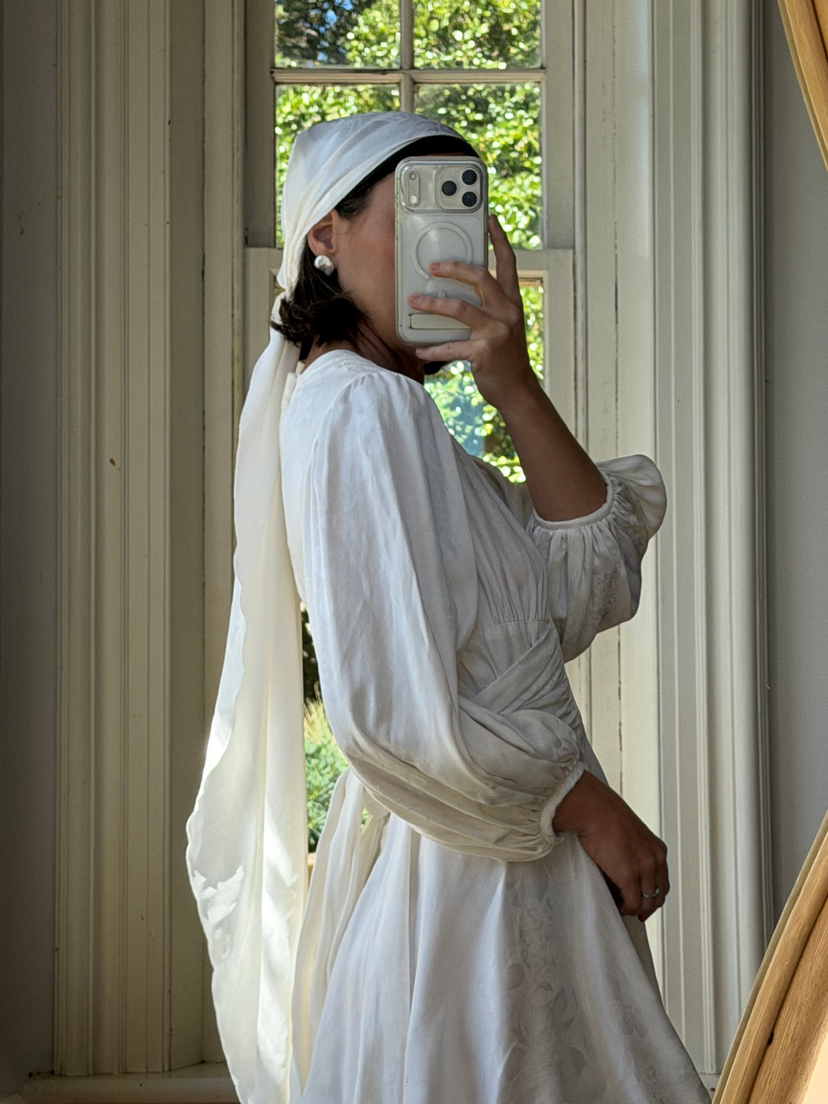 Vintage 70s Satin Jacquard Poet Sleeve Mini Dress