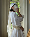 Vintage 70s Satin Jacquard Poet Sleeve Mini Dress