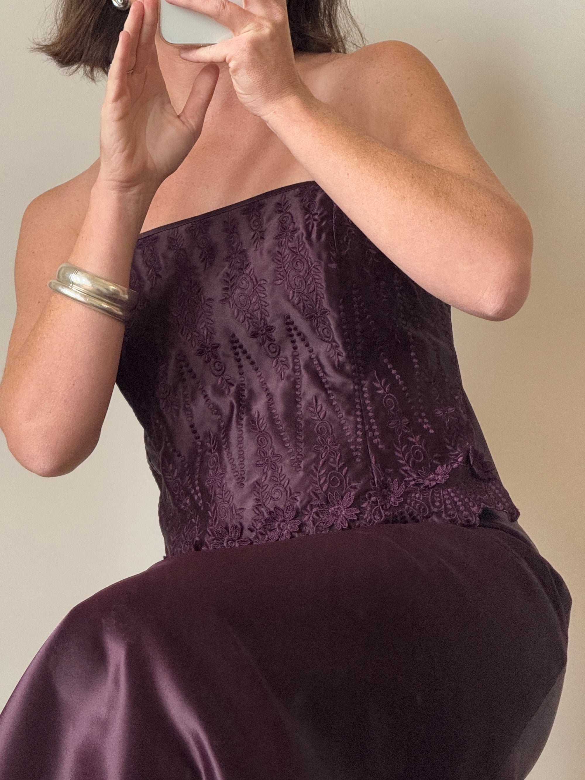 Vintage 90s Two Piece Aubergine Satin Prom Set