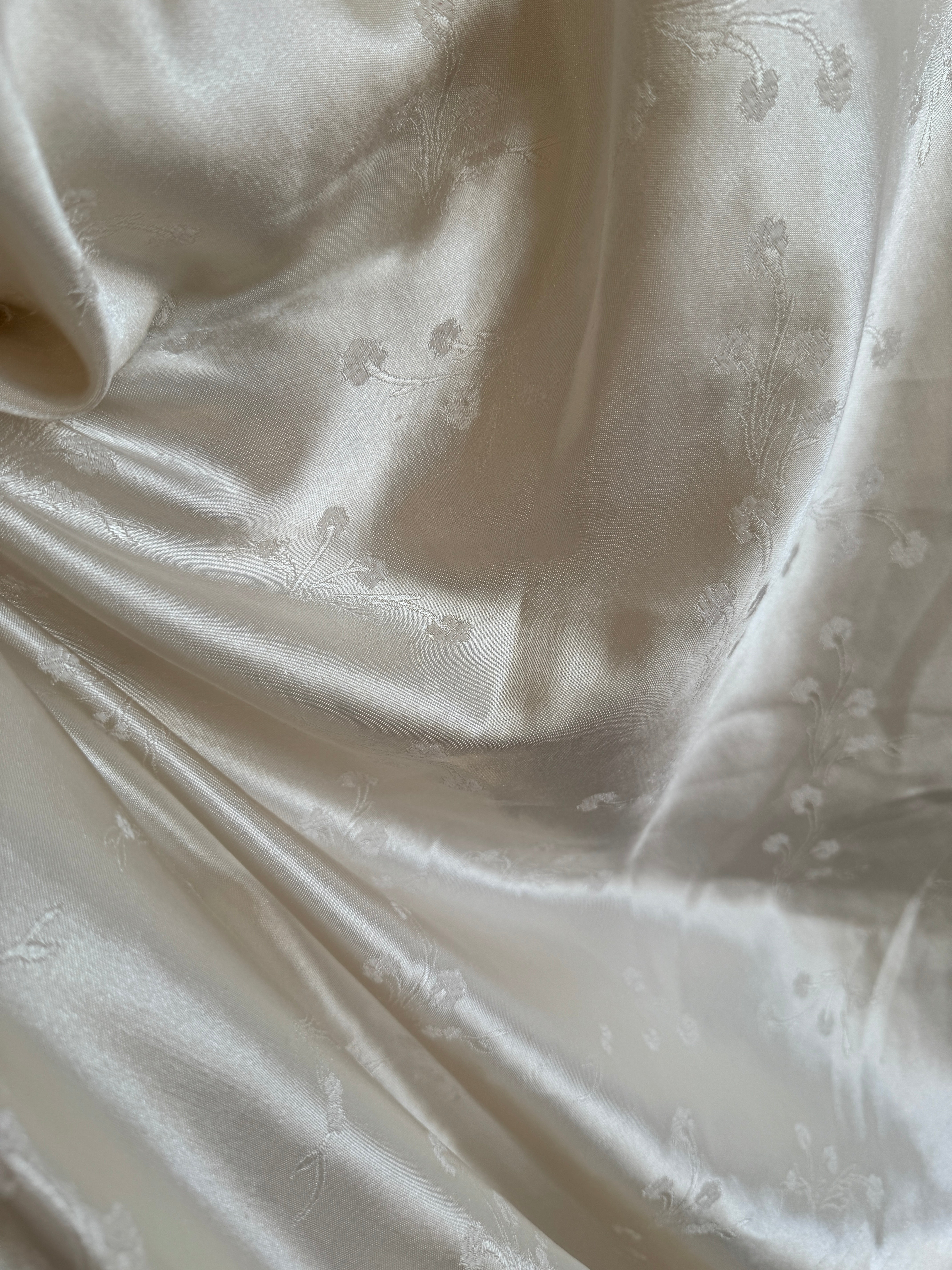 Vintage Champagne Satin Jacquard Floral Slip