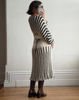 Vintage 70s Knit Batwing Midi Dress Black and Cream