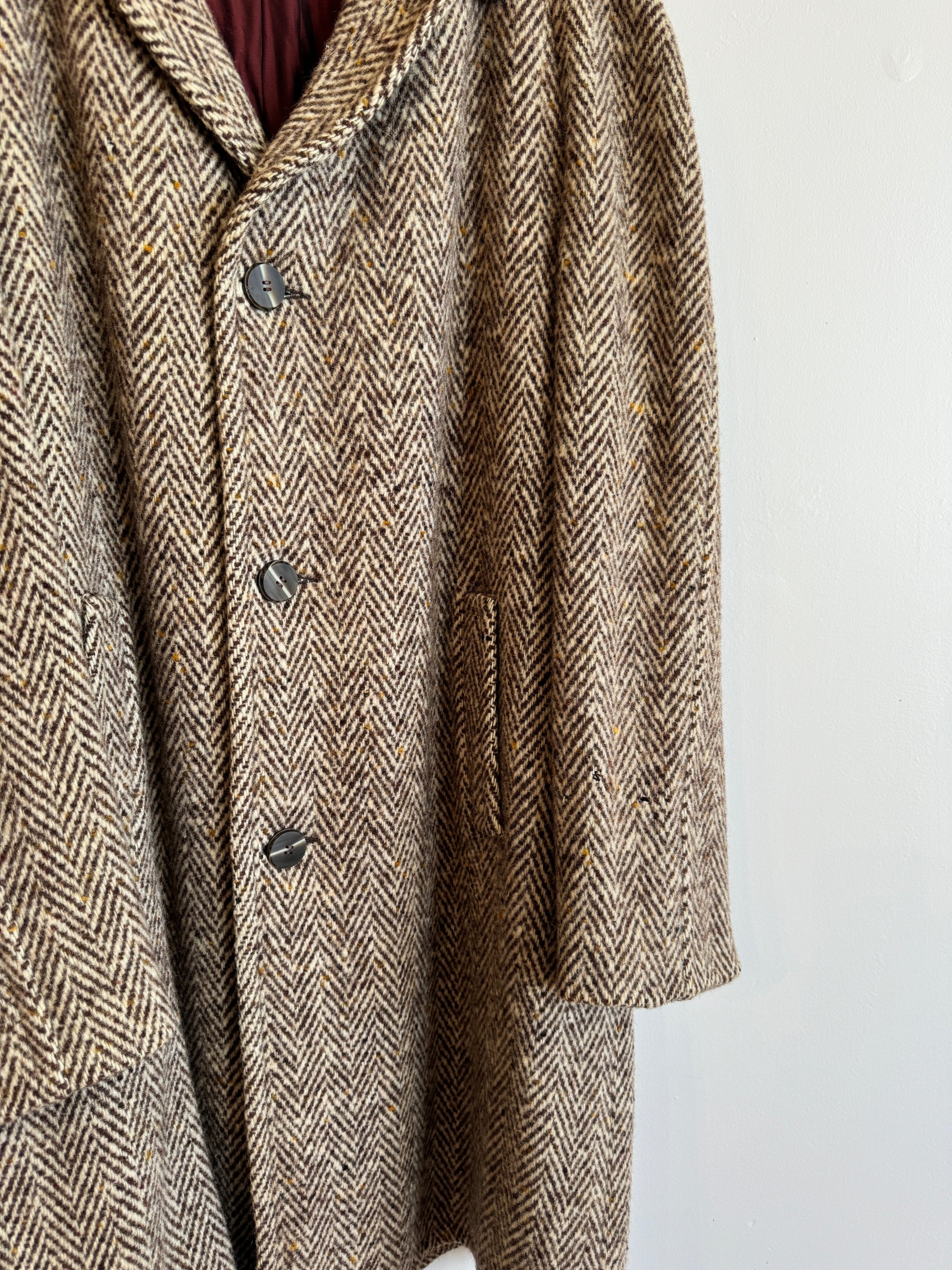 Vintage Brown Herringbone Wool Coat