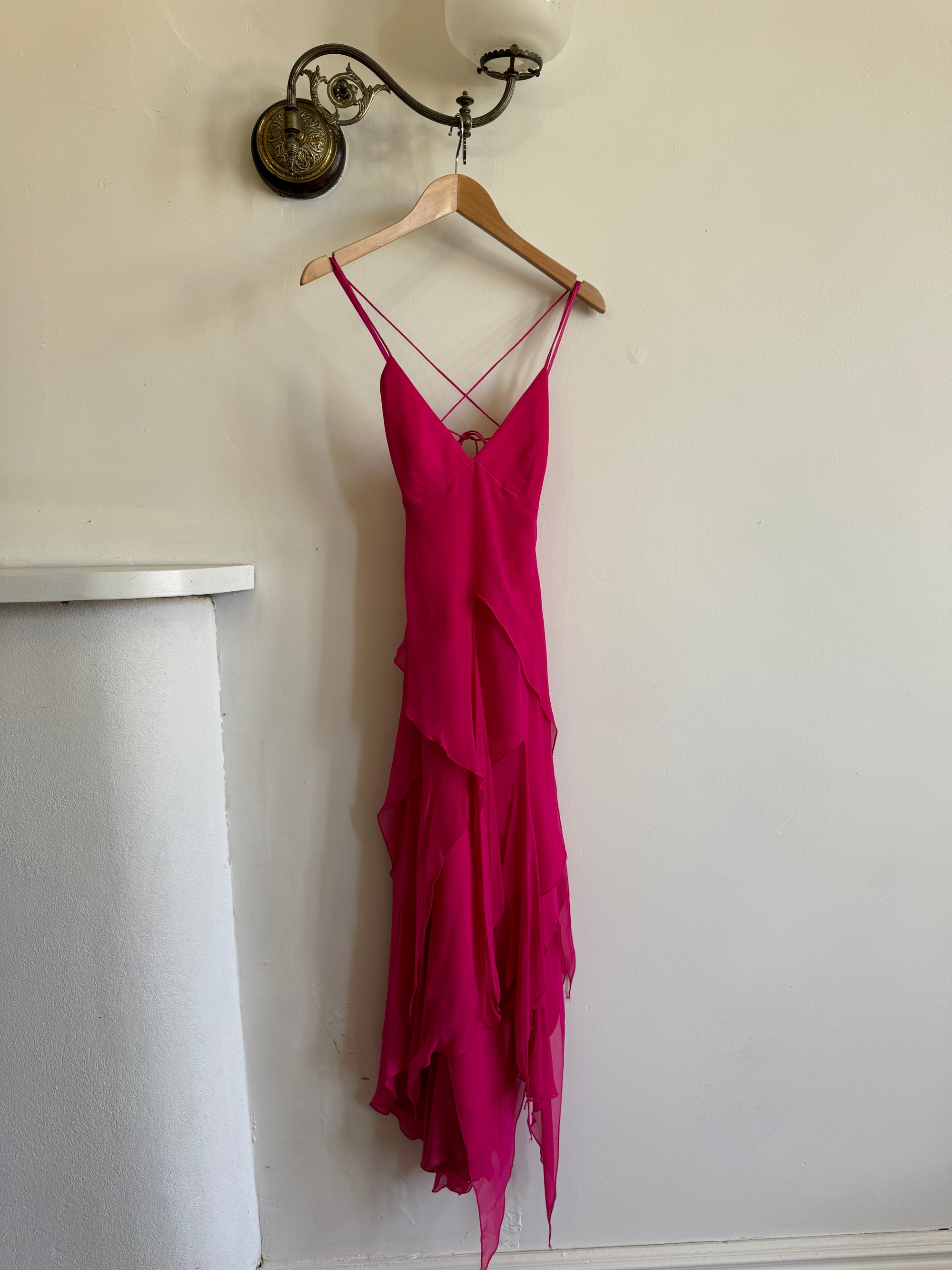Vintage Y2K Pure Silk Fairy Dress Hot Pink