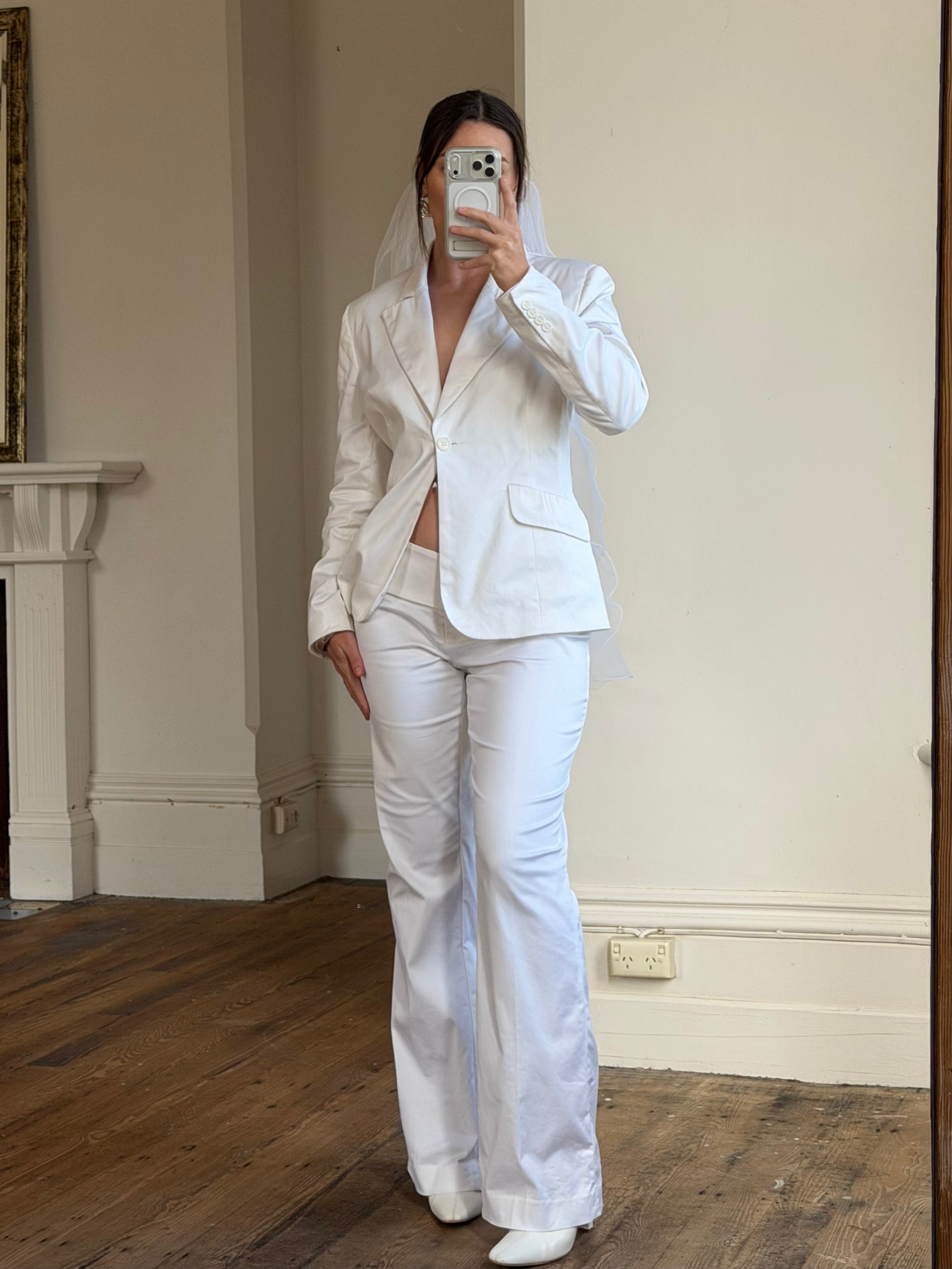 Vintage 90s Low Waist Trouser and Blazer Suit Set Ivory