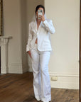 Vintage 90s Low Waist Trouser and Blazer Suit Set Ivory