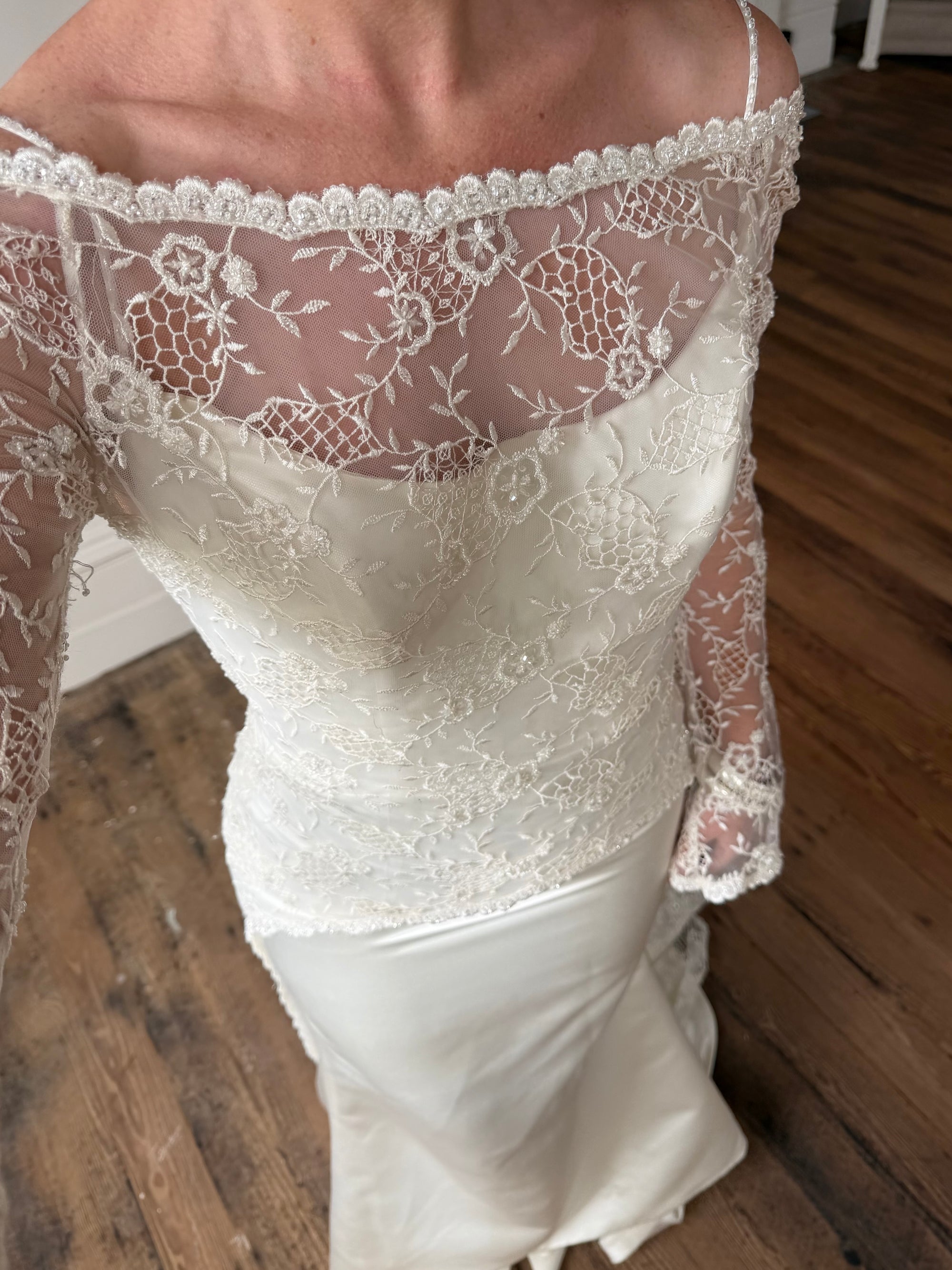 Vintage 90s Italian Beaded Lace and Satin Wedding Gown