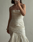 Vintage Y2K Pure Silk Taffeta Gathered Fishtail Wedding Gown
