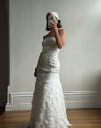 Vintage 90s Strapless Embellished Ruffled Wedding Gown
