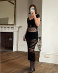 Vintage 70s Crochet Knit Cap Sleeve Midi Dress