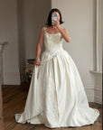 Vintage 90s Pleated Jacquard Satin Wedding Gown