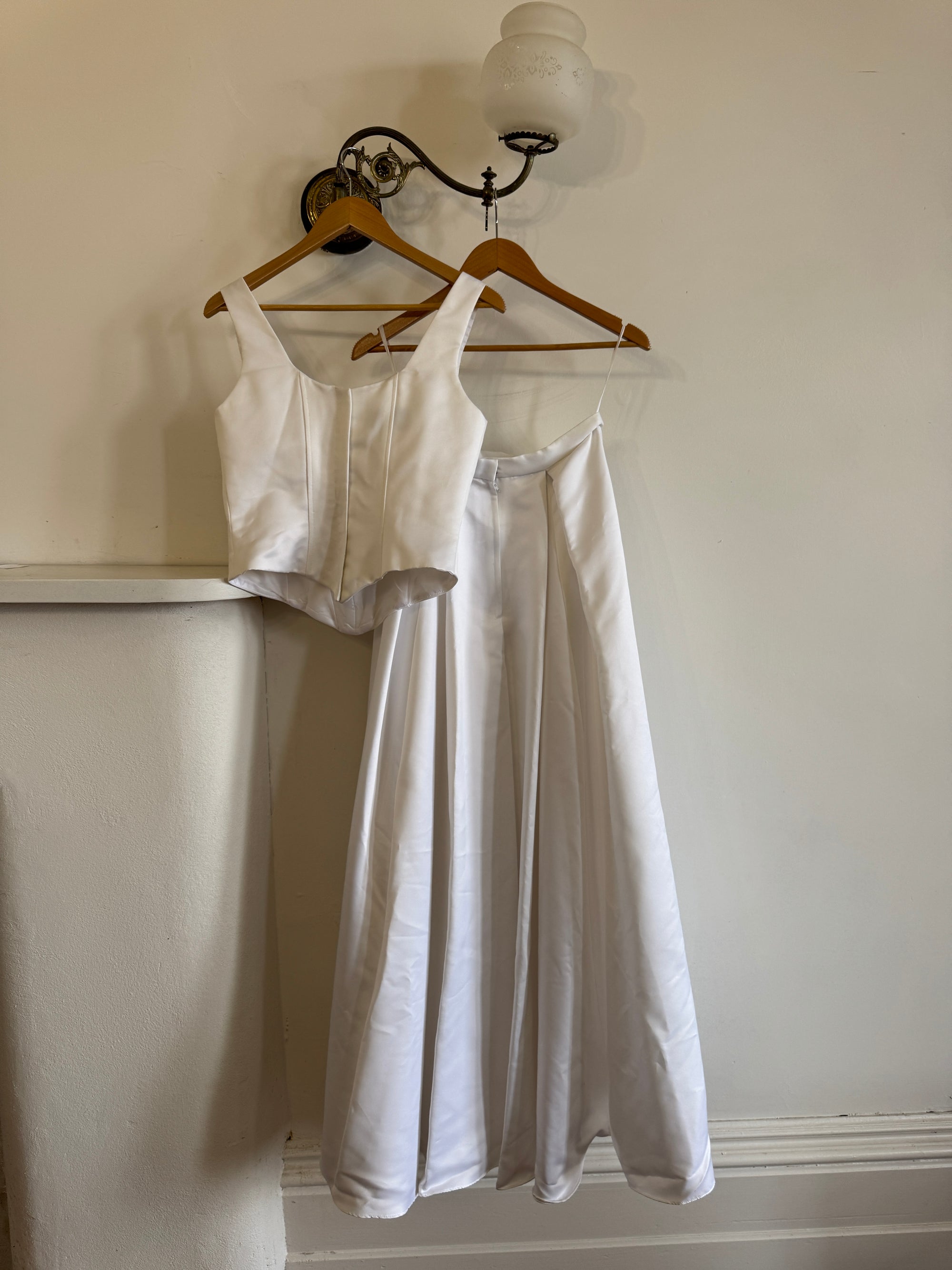 Vintage 90s White Satin Double Bow Two Piece Wedding Gown