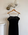 Vintage 90s Velvet Bodycon Maxi Dress with Fur Trim