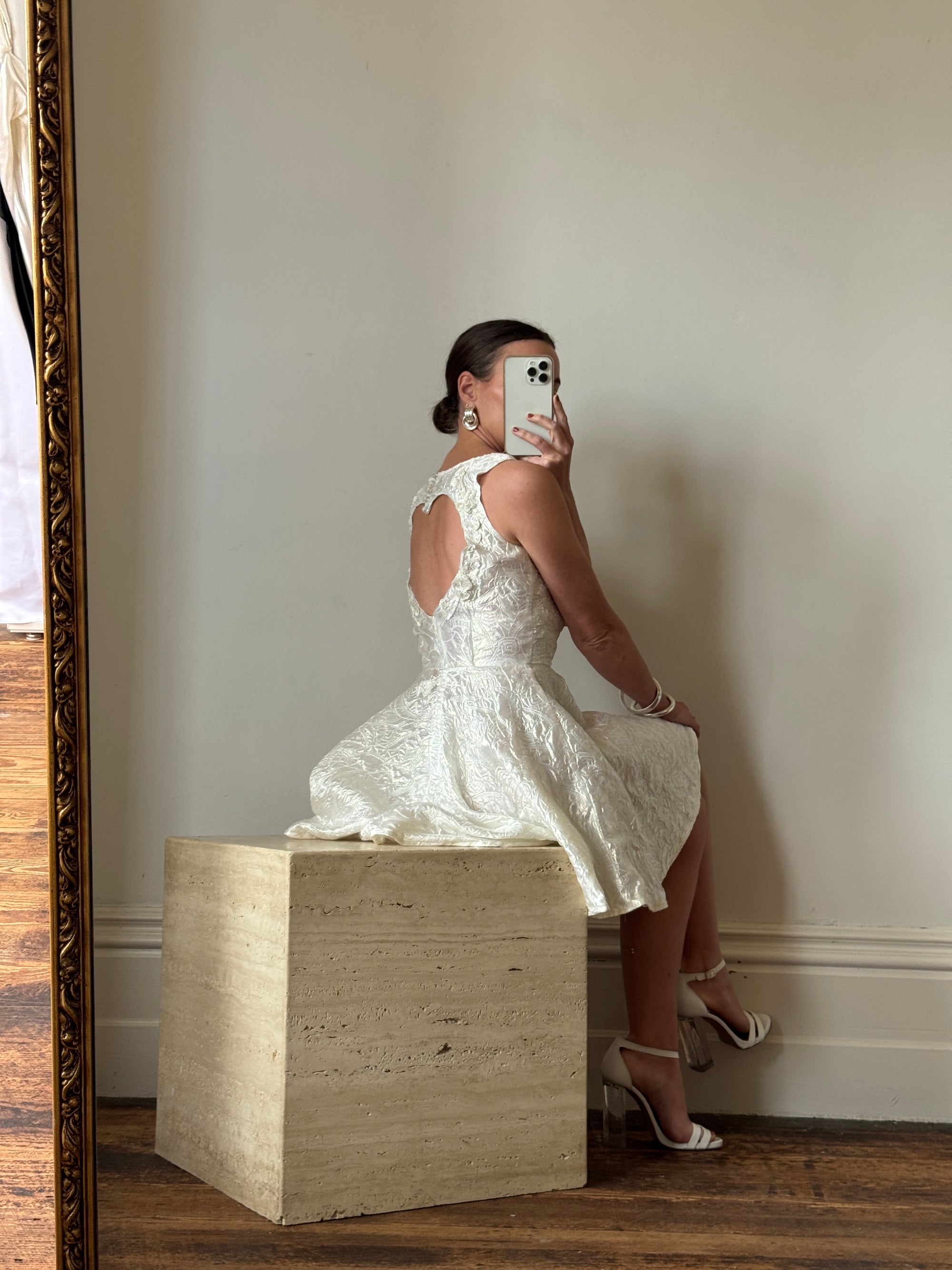 Vintage 80s Love Heart Brocade Shimmer Mini Dress