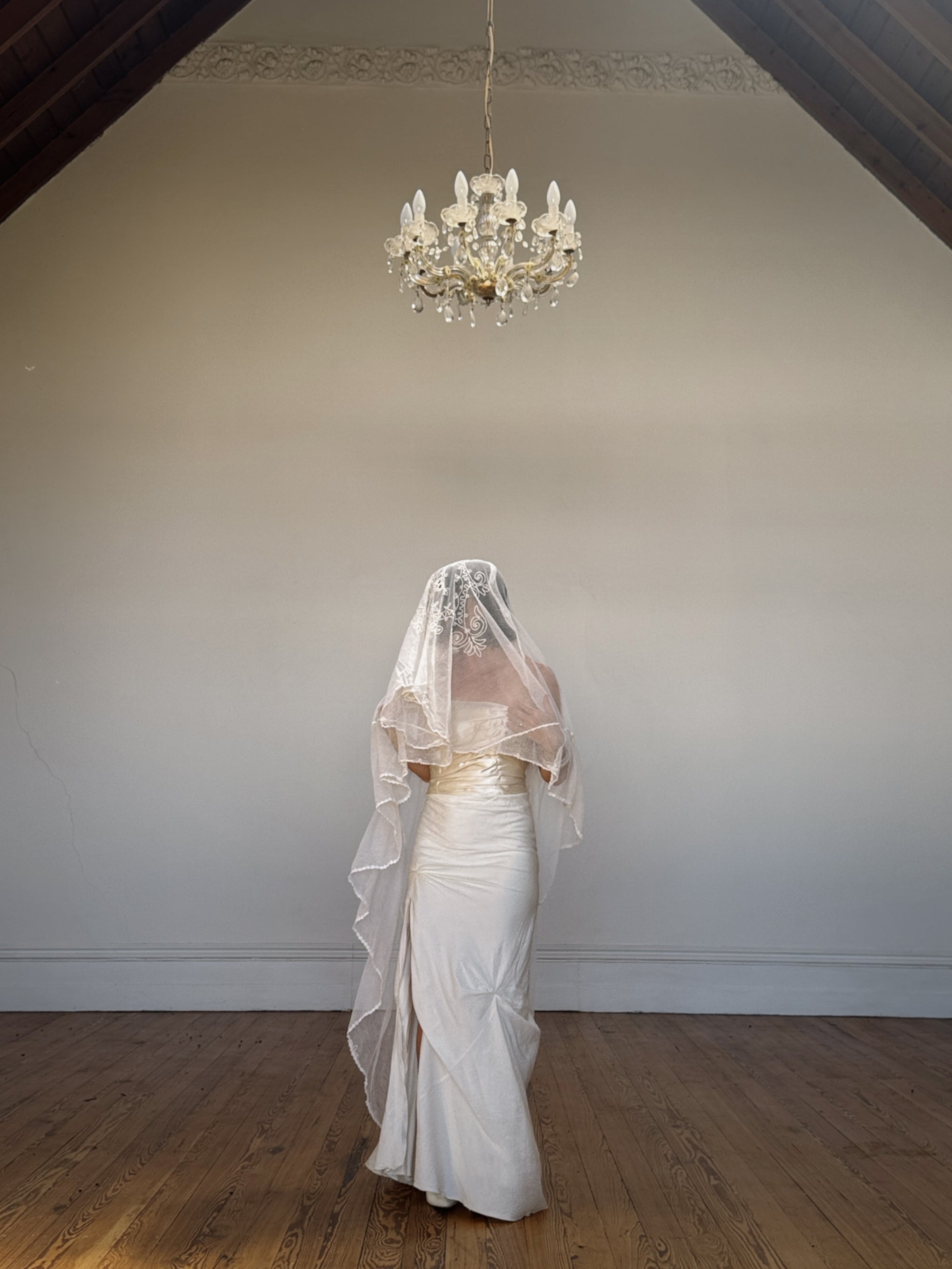 CMTB x Luce Di Luna Repurposed Antique Tambour Lace Chapel Length Veil