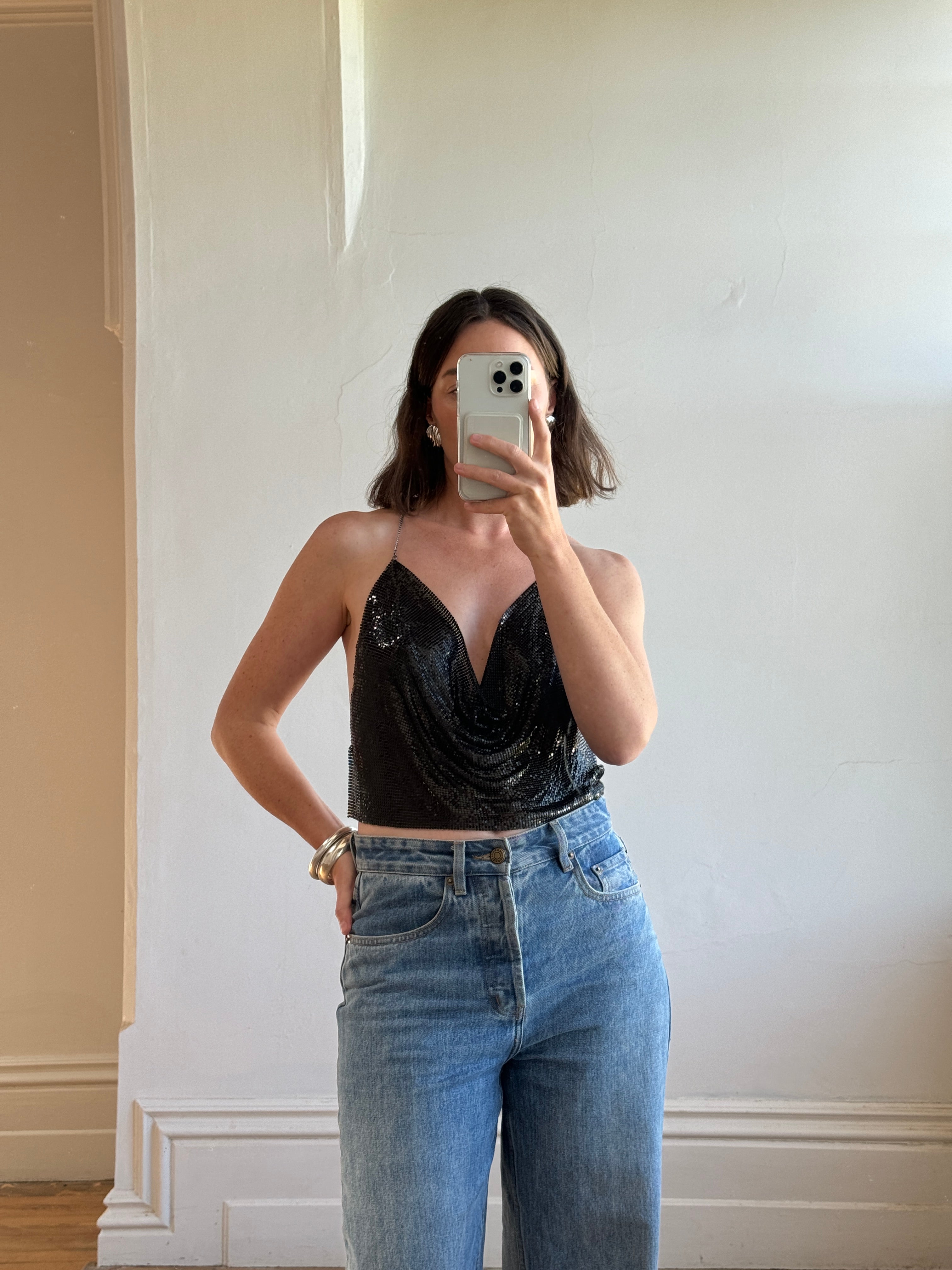 Vintage Glo Mesh Top Dark Grey