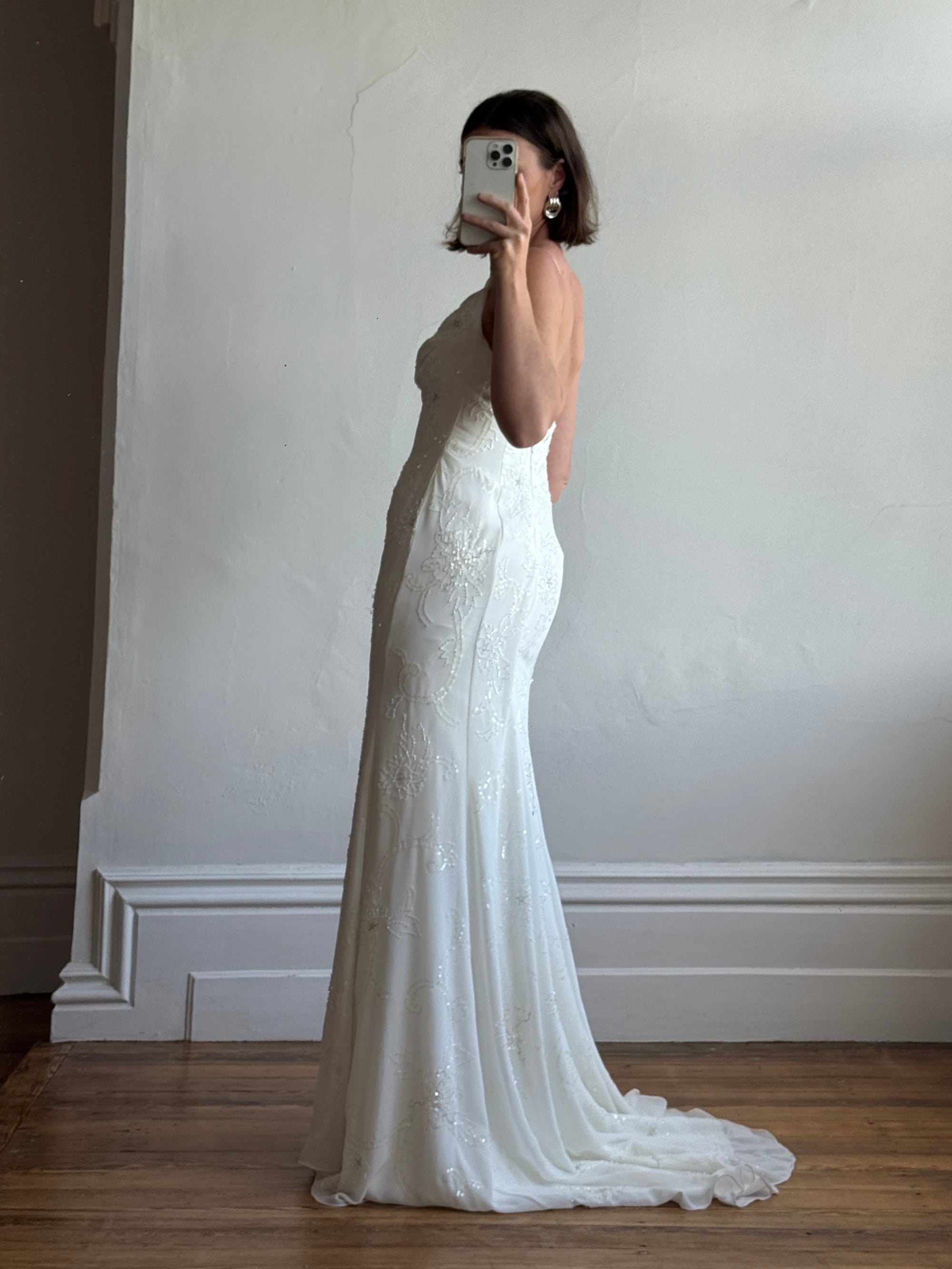 Vintage Y2K Slinky Beaded Wedding Slip Dress