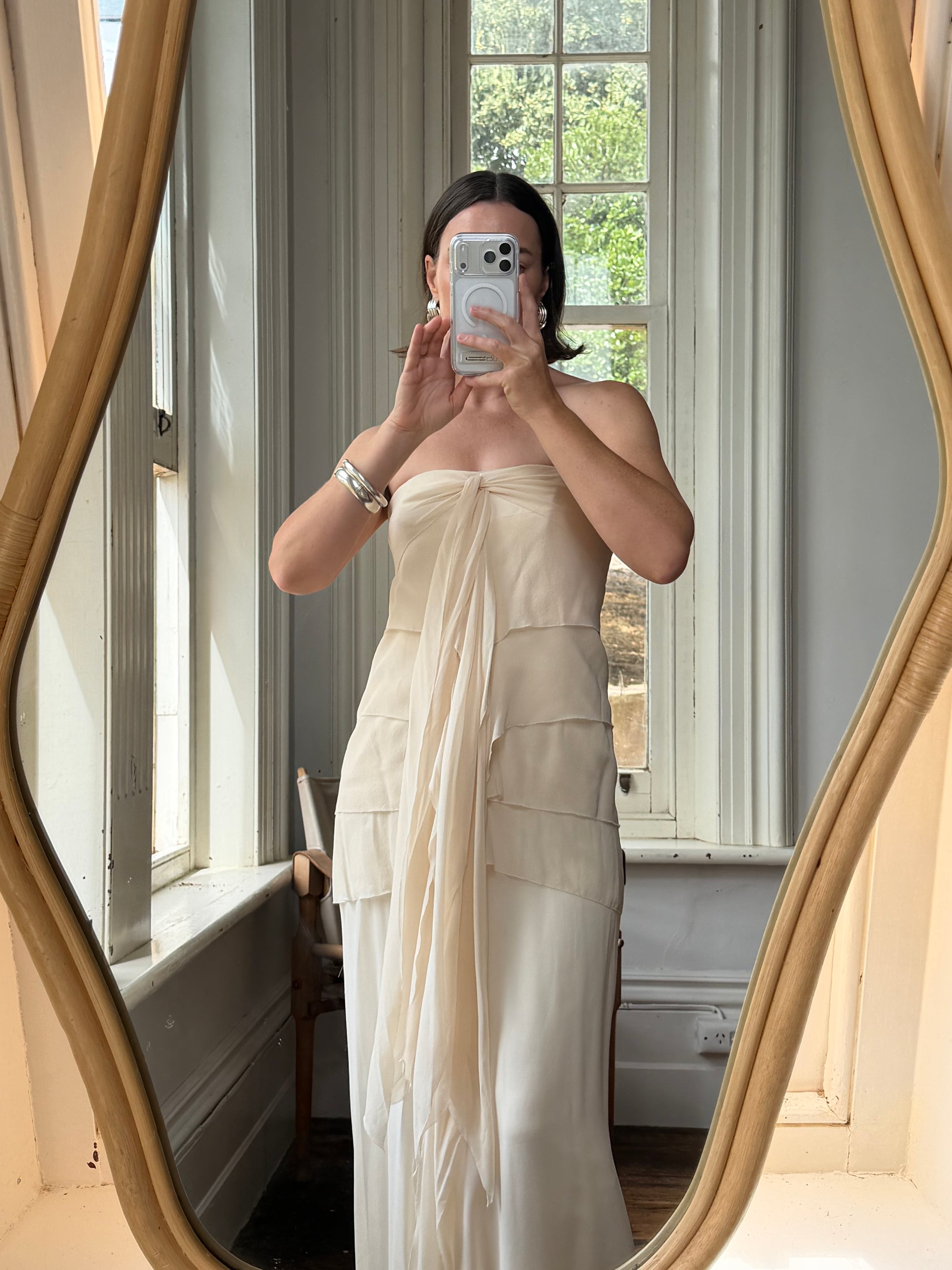 Vintage 90s Pure Silk Waterfall Strapless Bridal Gown